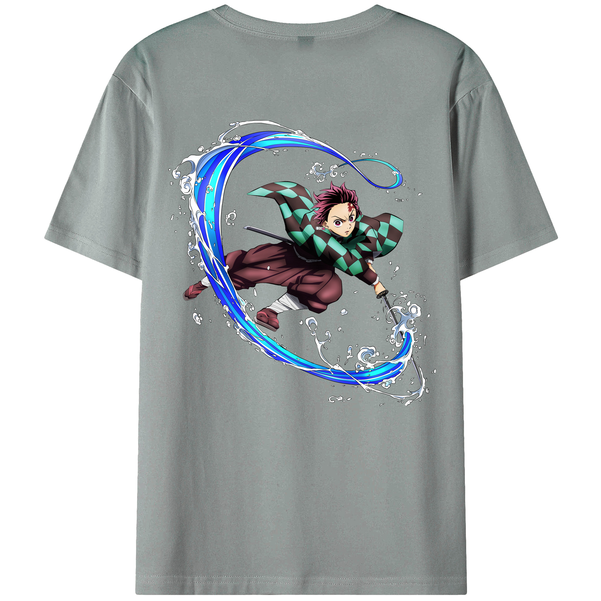 （画像用） 鬼滅の刃 竈門 炭治郎／かまど たんじろう Kamado Tanjirou 綿100％ メンズ半袖Tシャツ（バックプリント） 通気性